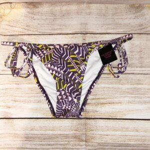 NWT Victoria's Secret Purple and Gold Geometric Strappy Bikini Bottoms Size M